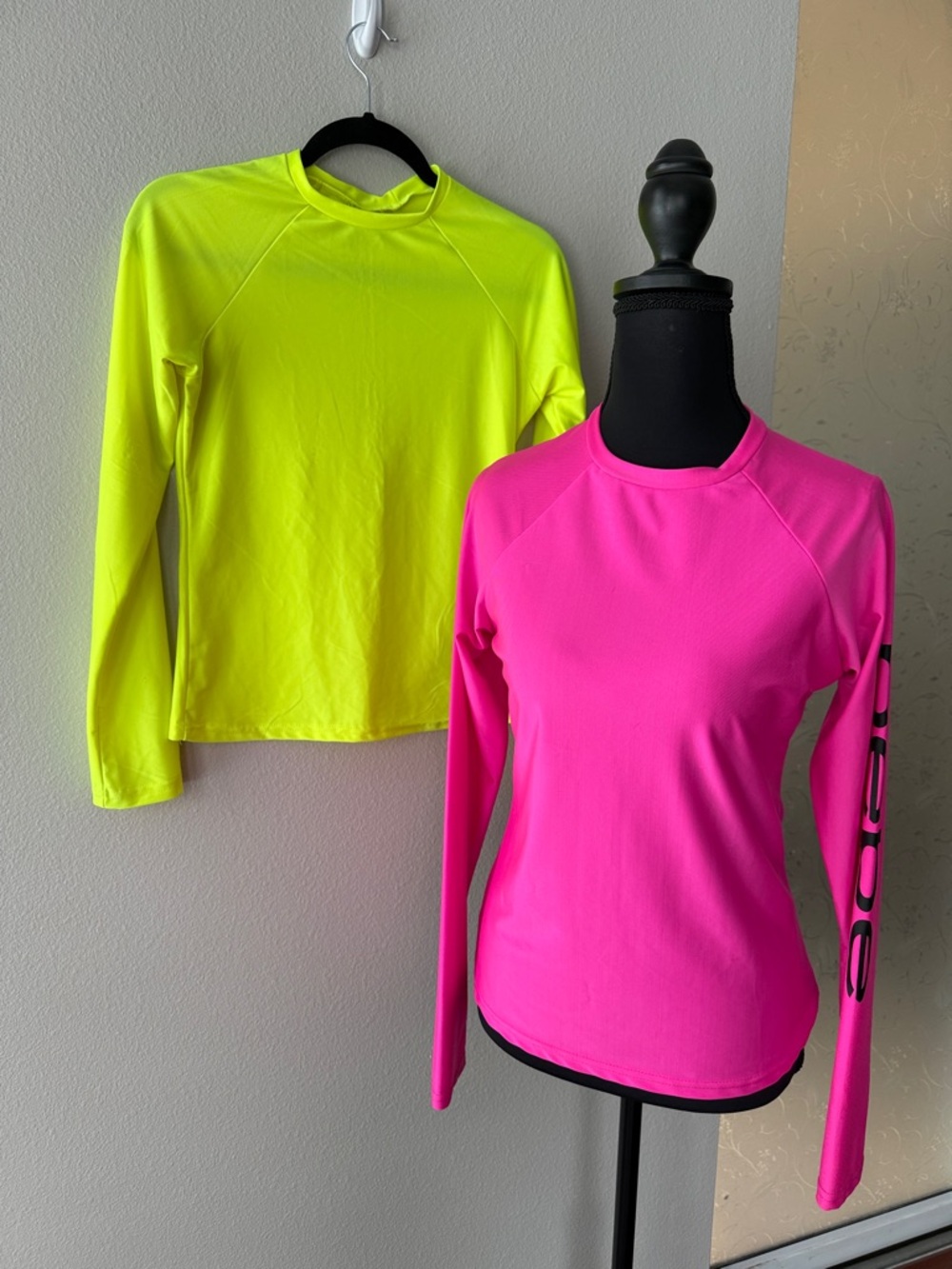 Swim : bebe Neon Pink and yellow Long-Sleeve Active Top/ Rash Gaurd